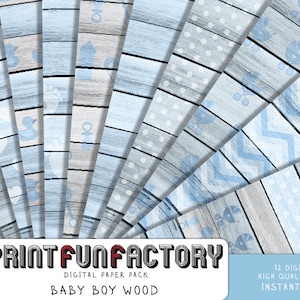 Baby boy digital paper - Baby wood background paper  - 12 digital papers (#193) INSTANT DOWNLOAD