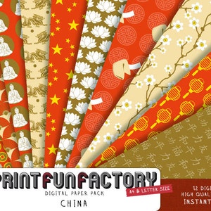 China digital paper - Chinese scrapbook background paper - 12 digital papers (#125) INSTANT DOWNLOAD