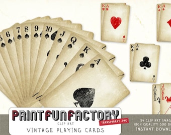 Vintage playing cards clipart INSTANT DOWNLOAD