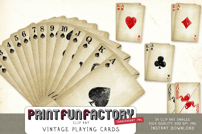 Vintage playing cards clipart INSTANT DOWNLOAD image 1