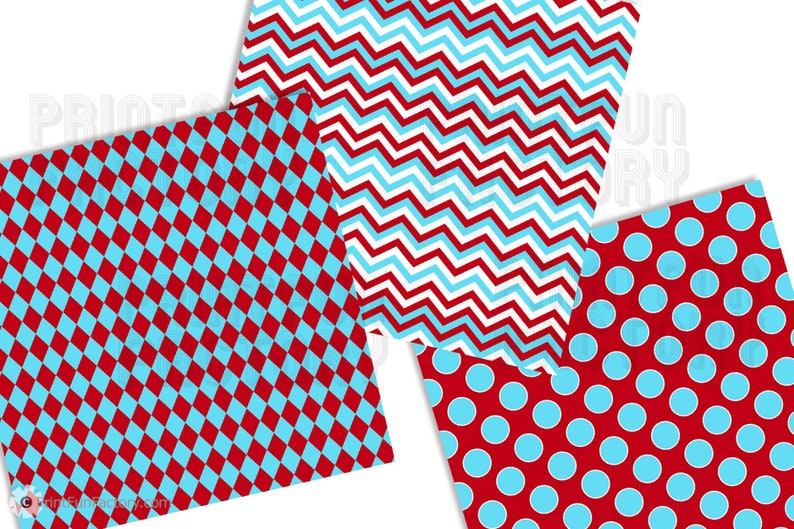 Aqua Blue and Red Digital Paper Blue and Red Patterns - Etsy
