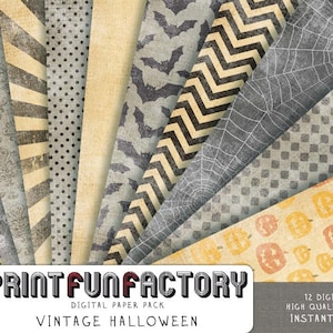 Halloween digital paper - Vintage Halloween scrapbook paper with distressed look - 12 digital papers (109) INSTANT DOWNLOAD