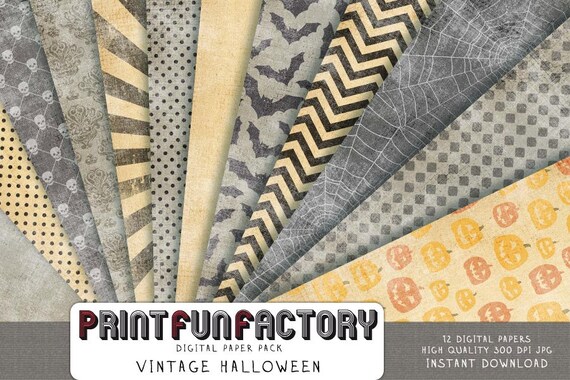Halloween digital paper - Vintage Halloween scrapbook paper with distressed look - 12 digital papers (109) INSTANT DOWNLOAD