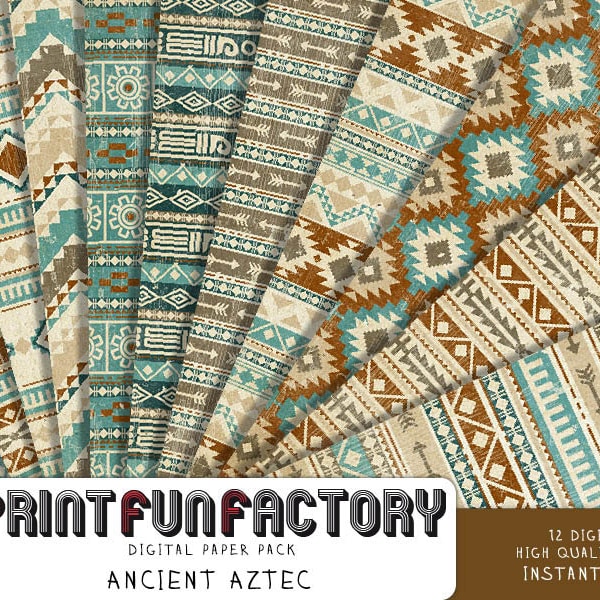 Aztec digital paper - ancient aztec tribal pattern background paper  - 12 digital papers (#162) INSTANT DOWNLOAD