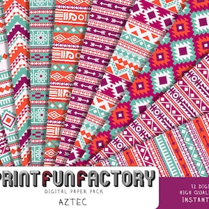Aztec digital paper - aztec tribal pattern background paper  - 12 digital papers (#161) INSTANT DOWNLOAD