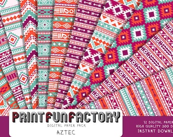 Aztec digital paper - aztec tribal pattern background paper  - 12 digital papers (#161) INSTANT DOWNLOAD