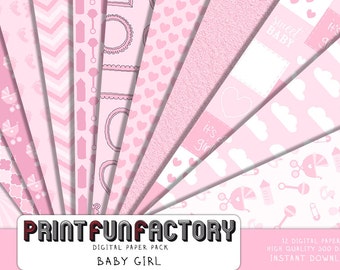 Baby digital paper - Baby girl background paper  - 12 digital papers (#190) INSTANT DOWNLOAD