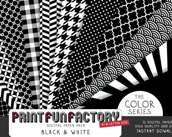 Black & White digital paper - black and white patterned backgrounds - 12 digital papers (#060) INSTANT DOWNLOAD