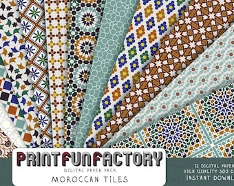 Moroccan digital paper - Moroccan tiles scrapbook backgrounds - 12 digital papers (#112) INSTANT DOWNLOAD