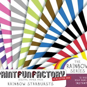 Rainbow starbursts - 12 digital papers (009) INSTANT DOWNLOAD