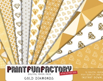 Diamonds digital paper - Gold diamonds pattern scrapbook backgrounds - 12 digital papers (#139) INSTANT DOWNLOAD