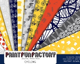 Cycling digital paper - sports digital background bicycle paper  - 12 digital papers (#160) INSTANT DOWNLOAD