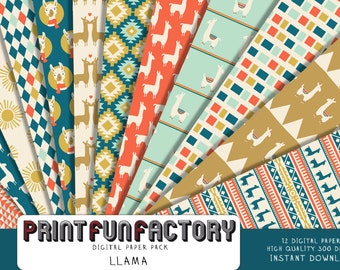 Llama digital paper - Llama background paper - 12 digital papers (#199) INSTANT DOWNLOAD