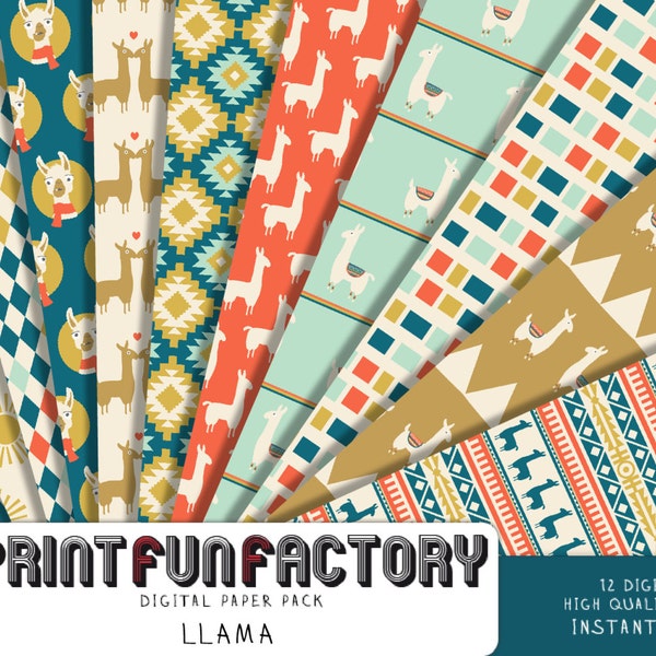 Llama digital paper - Llama background paper - 12 digital papers (#199) INSTANT DOWNLOAD