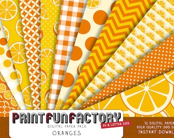 Oranges digital paper - fruit background sunny orange dots patterns - 12 digital papers (085) INSTANT DOWNLOAD