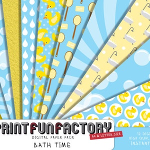 Bath time digital paper - Bath time rubber duck washing background paper  - 12 digital papers (#144) INSTANT DOWNLOAD