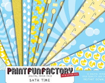 Bath time digital paper - Bath time rubber duck washing background paper  - 12 digital papers (#144) INSTANT DOWNLOAD