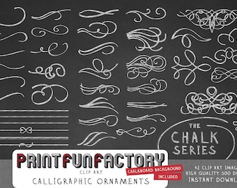 Calligraphic Chalk Ornaments clip art INSTANT DOWNLOAD