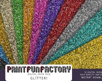 Glitter digital paper - color glitter scrapbook backgrounds - 12 digital papers (#037) INSTANT DOWNLOAD