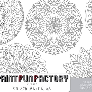 Mandala zilver & glitter clipart INSTANT DOWNLOAD