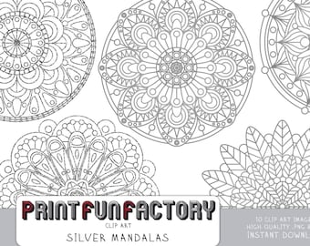 Mandala digital clip art - silver & glitter mandalas - INSTANT DOWNLOAD