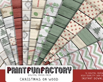 Christmas digital paper - color wood Christmas scrapbook backgrounds - 12 digital papers (#165) INSTANT DOWNLOAD