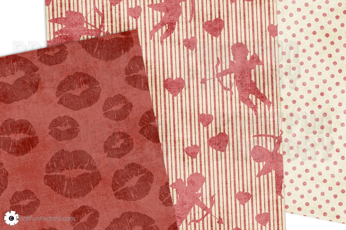 Valentine Digital Paper Vintage Valentine Scrapbook Etsy