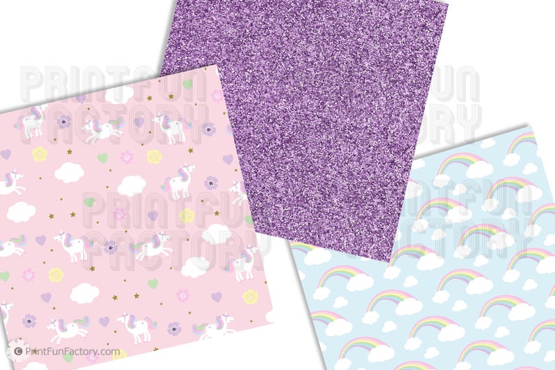 Unicorn Digital Paper Unicorn Pastel Rainbow Glitter Etsy