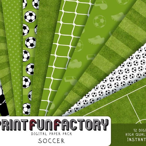 Soccer digital paper - grass paper sports world cup background - 12 digital papers (#098) INSTANT DOWNLOAD