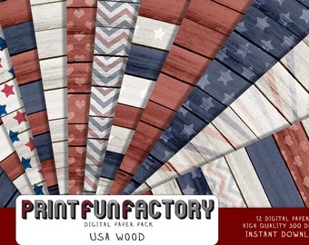 USA digital paper - United States wood American flag colors - 12 digital papers (#186) INSTANT DOWNLOAD