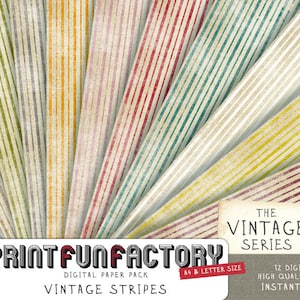 Vintage Stripes - 12 digital papers (092) INSTANT DOWNLOAD