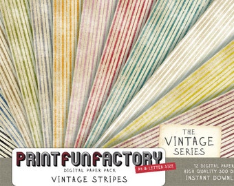 Vintage Stripes - 12 digital papers (092) INSTANT DOWNLOAD