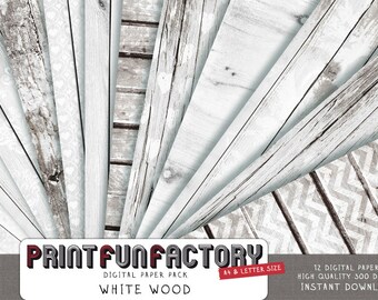 White wood digital paper - white wash pattern distressed wood wedding paper - 12 digital papers (#104) INSTANT DOWNLOAD