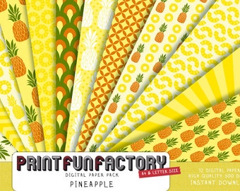 Pineapple digital paper - fruit background summer pineapple slices patterns - 12 digital papers (#107) INSTANT DOWNLOAD