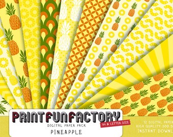 Papel digital de piña - fondo de fruta patrones de rodajas de piña de verano - 12 papeles digitales (#107) DESCARGA INSTANTÁNEA