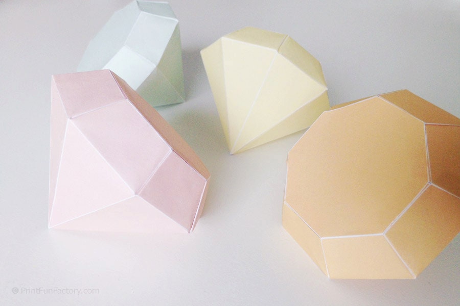 Papercraft Gems, Paper Craft Jewel, Crystal PDF Template, Stones 3D Model,  Geometric Figures, Low Poly Gemstone, Origami Digital Kit, A4 