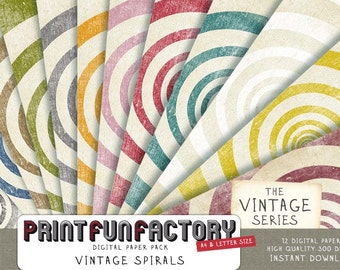 Papel digital espiral - papel de álbum de recortes en espiral vintage - 12 papeles digitales (#130) DESCARGA INSTANTE
