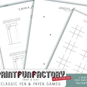 Printable pen & paper games - 4 classic pen and paper games INSTANT DOWNLOAD