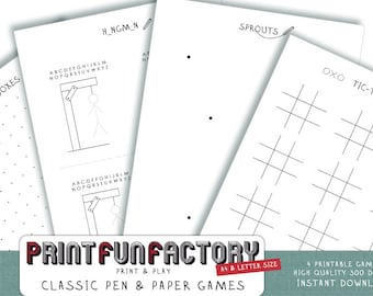 Printable pen & paper games - 4 classic pen and paper games INSTANT DOWNLOAD