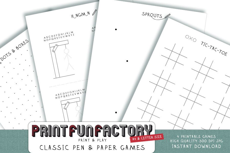 printable pen paper games 4 classic pen and paper games etsy