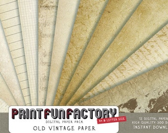 Old vintage digital paper - vintage distressed look paper world map old handwriting music sheet - 12 digital papers (045) INSTANT DOWNLOAD