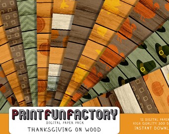 Thanksgiving digital paper - 12 digital Thanksgiving patterns on wood papers (#169) INSTANT DOWNLOAD
