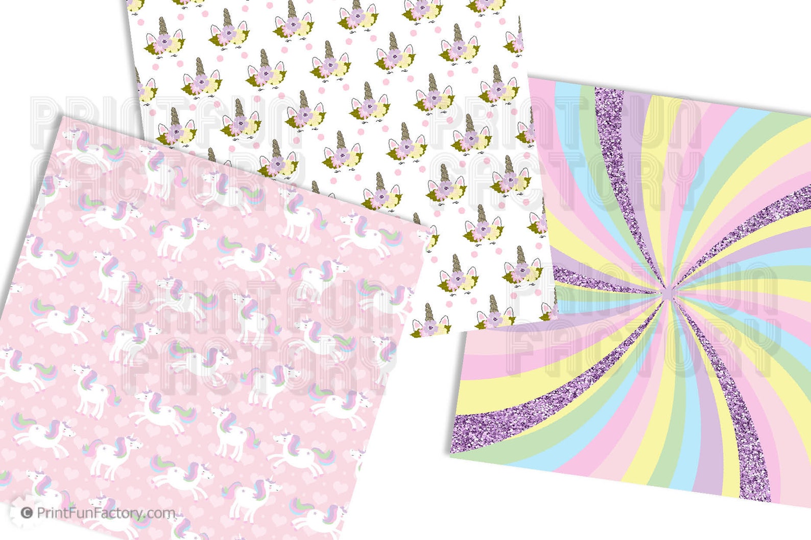 Unicorn Digital Paper Unicorn Pastel Rainbow Glitter Etsy