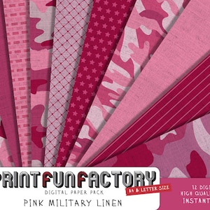 Camo digital paper - pink military army camouflage pattern fabric - 12 digital papers (#149) INSTANT DOWNLOAD