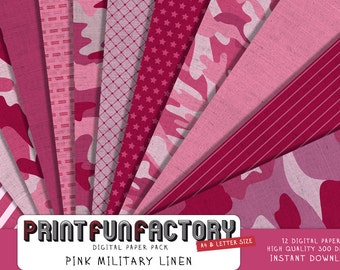 Camo digital paper - pink military army camouflage pattern fabric - 12 digital papers (#149) INSTANT DOWNLOAD