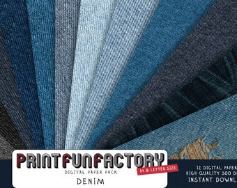 Denim digital paper - blue jeans scrapbook background - 12 digital papers (#070) INSTANT DOWNLOAD