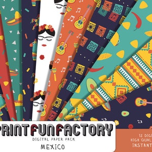 Mexico digital paper - Fiesta scrapbook background Dia de los muertos paper  - 12 digital papers (#219) INSTANT DOWNLOAD