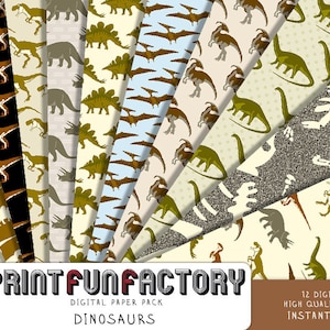 Dinosaur digital paper - Dinosaurs Jurassic background paper  - 12 digital papers (#159) INSTANT DOWNLOAD