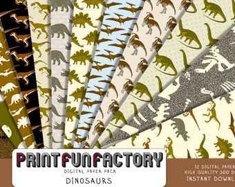 Dinosaur digital paper - Dinosaurs Jurassic background paper  - 12 digital papers (#159) INSTANT DOWNLOAD