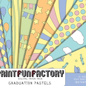 Graduation digital paper - pastel graduation school party - 12 digital papers (#212) INSTANT DOWNLOAD